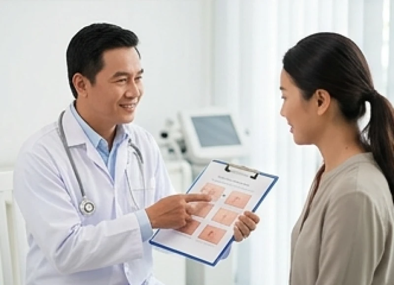 Bác sĩ tư vấn các dấu hiệu cảnh báo bệnh lý da liễu cho bệnh nhân nữ