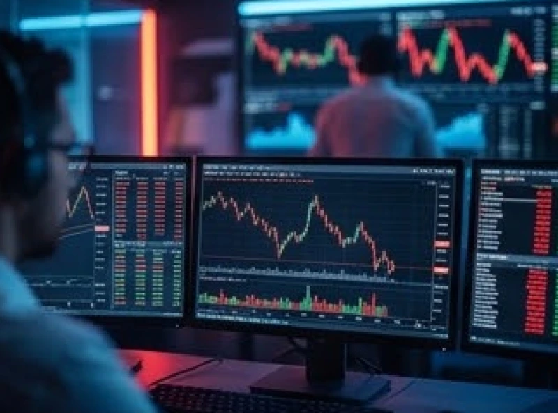 Biểu đồ chứng khoán và giao dịch tài chính với biên độ dao động mạnh thể hiện mức độ rủi ro cực lớn
