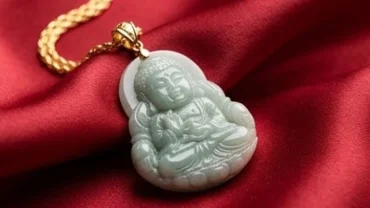 Mặt dây chuyền phong thủy tuổi Thân khắc hình Phật Đại Nhật Như Lai tinh xảo trên nền lụa cao cấp