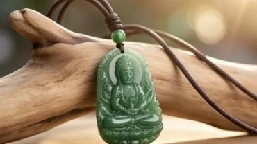 Mặt dây chuyền phong thủy tuổi thìn tạc hình Phật Phổ Hiền Bồ Tát bằng ngọc cẩm thạch xanh lục bảo tự nhiên