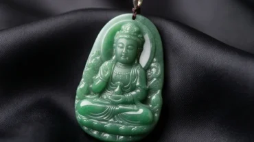 Mặt dây chuyền phong thủy tuổi tỵ chạm khắc Phật Phổ Hiền Bồ Tát tinh xảo trên đá ngọc tự nhiên