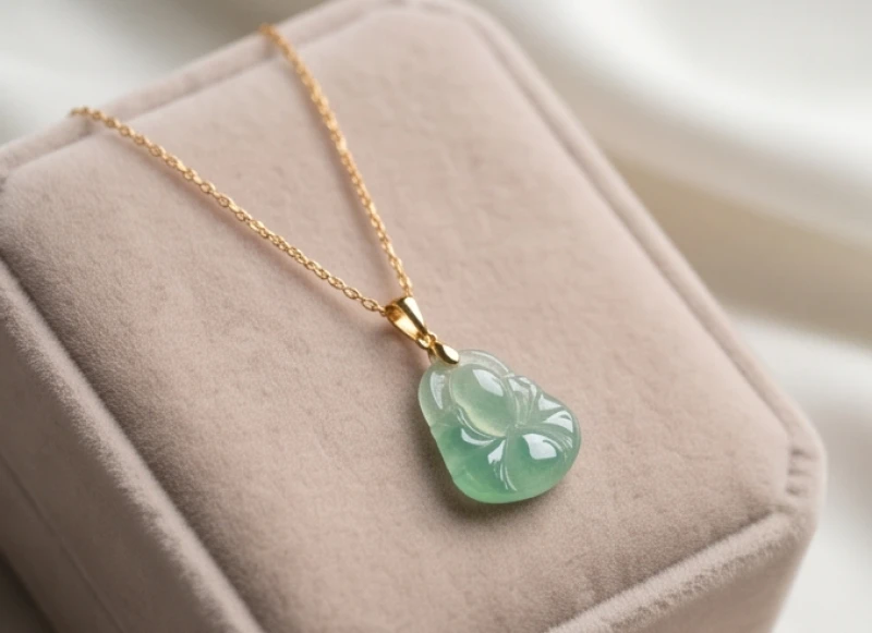 Sợi dây chuyền vàng tây thanh mảnh kết hợp cùng mặt ngọc bích nhỏ gọn dành cho nữ giới