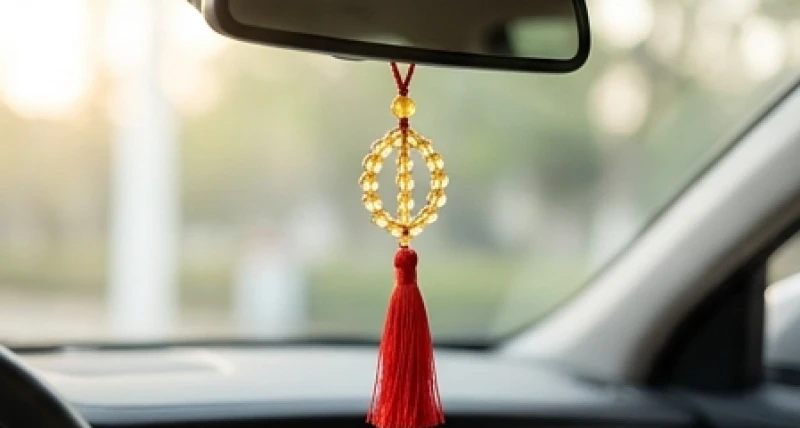 Dây treo ô tô đính kết đá thạch anh vàng rực rỡ mang năng lượng phong thủy tương sinh cho chủ xe mệnh Thổ