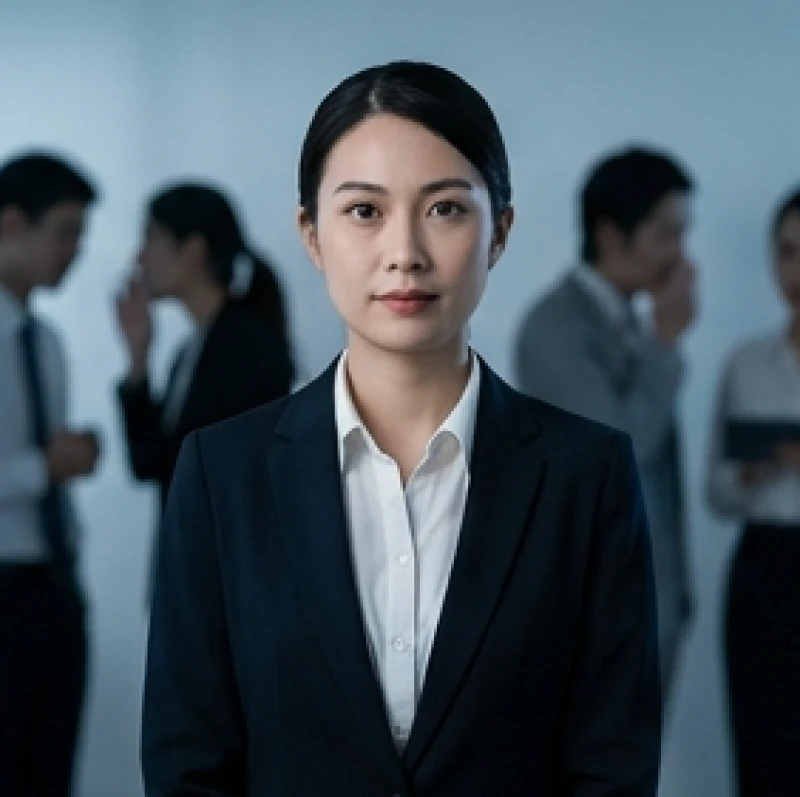 Mơ thấy bị vong nhập: Giải mã điềm báo và cách thanh tẩy tà khí 5 Một nhóm người đang bàn tán mờ ảo phía sau một nhân viên văn phòng