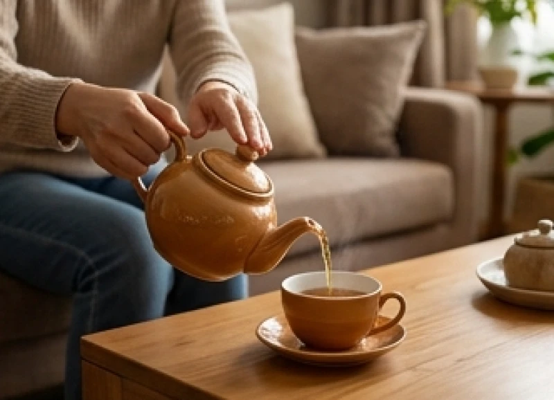 Tắc kè kêu là điềm gì? Giải mã điềm báo theo số lượng tiếng kêu 5 Gia chủ đang pha trà tại bàn phòng khách và lắng nghe âm thanh từ trần nhà