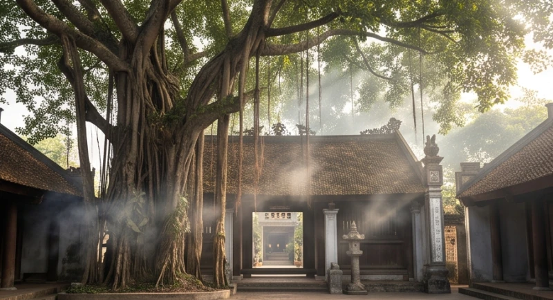 Không gian đền Cây Đa 13 gốc trang nghiêm để dâng hương và đọc văn khấn