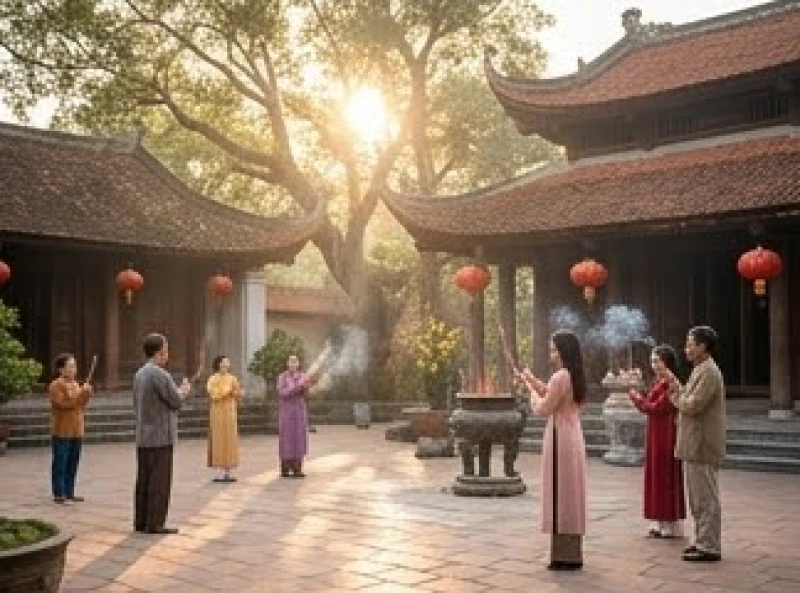 Văn khấn cầu duyên: Trình tự dâng lễ, viết sớ và tạ lễ bài bản 3 Không gian đền chùa thanh tịnh đông đảo người dân đến hành lễ vào dịp đầu năm