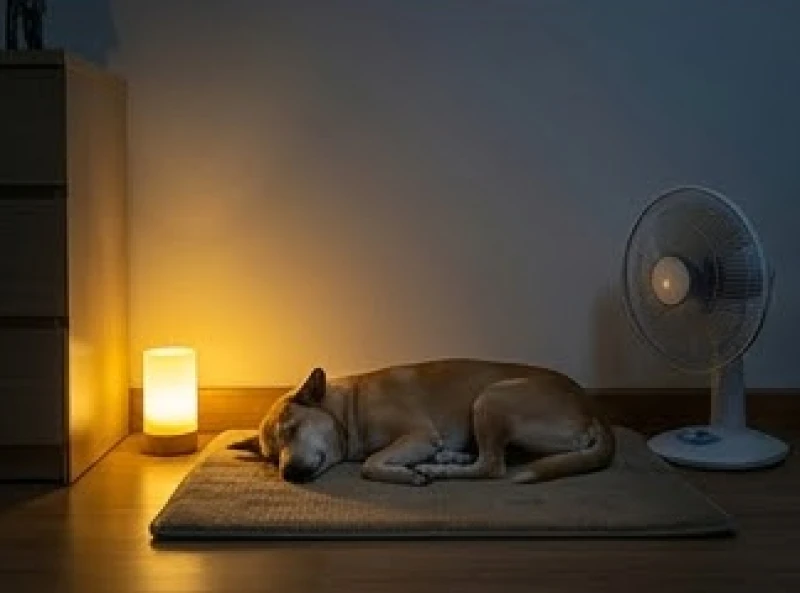 Chó hú ban đêm là điềm gì: Lý giải khoa học và cách khắc phục 8 Khu vực ngủ của chó được trang bị một chiếc đèn màu vàng dịu nhẹ cùng quạt máy nhỏ để tạo hàng rào âm thanh trắng