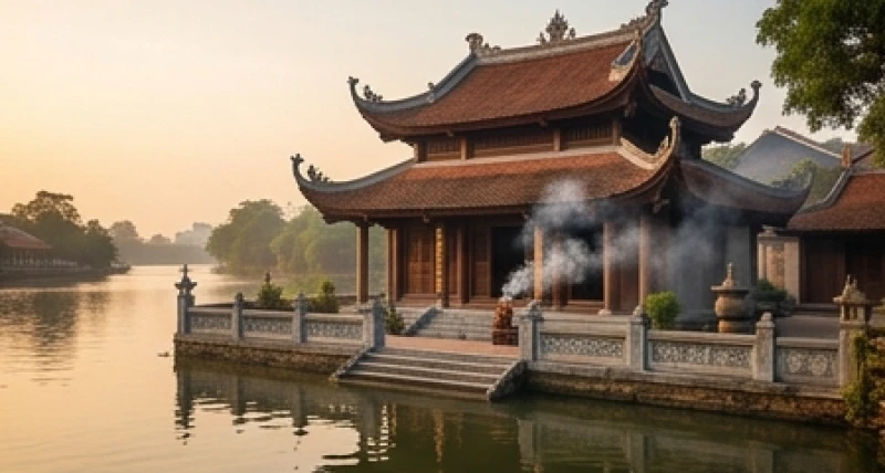 Khung cảnh thanh bình bên ngoài Đền Tam Kỳ nằm ven sông Tam Bạc tại Hải Phòng