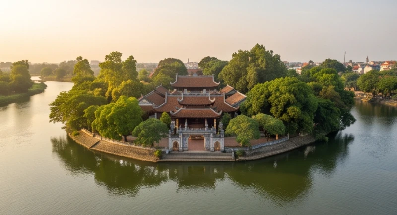 Văn khấn Đền Cô Bơ: Bài cúng chuẩn và thứ tự dâng lễ 2 Khung cảnh bình yên và cổ kính của một ngôi đền linh thiêng nằm ven bờ sông êm đềm.