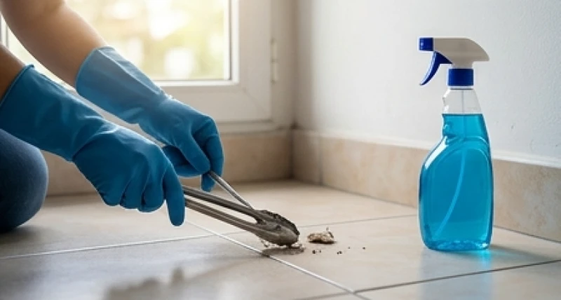 Dơi con bay vào nhà là điềm gì: Ý nghĩa mầm lộc và cách xử lý 6 Người đeo găng tay cao su dày cẩn thận dọn dẹp khu vực góc nhà bằng kẹp gắp và dung dịch sát khuẩn
