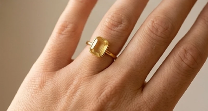 Gò Mộc Tinh trên bàn tay: Ý nghĩa công danh và cách hóa giải 8 Bàn tay đeo một chiếc nhẫn thạch anh vàng trơn tại ngón trỏ để kích hoạt năng lượng phong thủy