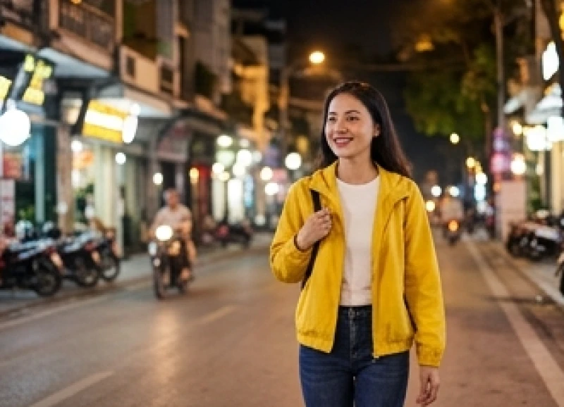 Tử vi tuổi Giáp Thân 2004 năm 2026: diễn biến 12 tháng chi tiết 8 Một bạn nữ đi bộ an toàn trên con phố sáng đèn vào buổi tối để phòng tránh những rủi ro bất trắc