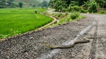 Hình ảnh minh họa hiện tượng đi đường gặp rắn nước là điềm gì theo góc nhìn phong thủy và tâm linh
