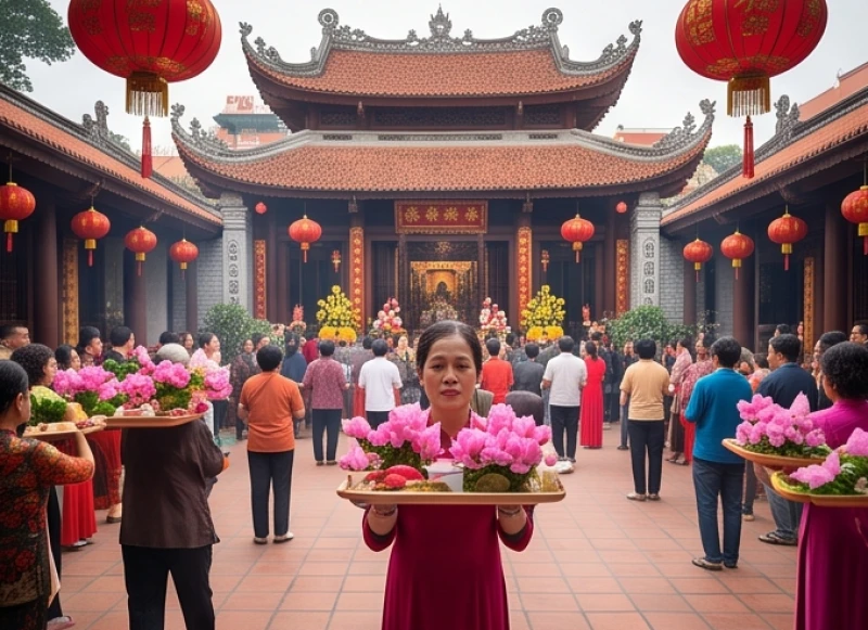 Không khí tấp nập của dòng người hành hương dâng văn khấn xin lộc Cô Chín vào dịp đầu năm mới