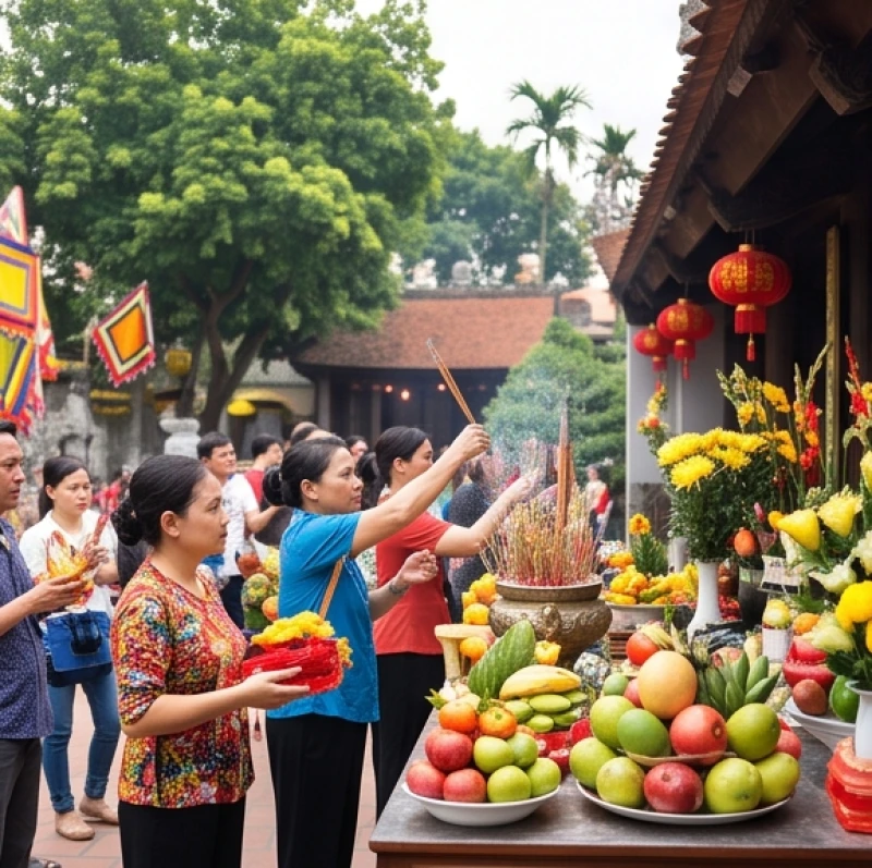 Mơ Thấy Đi Lễ Đền Là Điềm Báo Gì? Giải Mã Chi Tiết & Số Lộc 8 Người dân nô nức chuẩn bị mâm lễ dâng hương tại đền thiêng trong ngày rằm hoặc mùng một