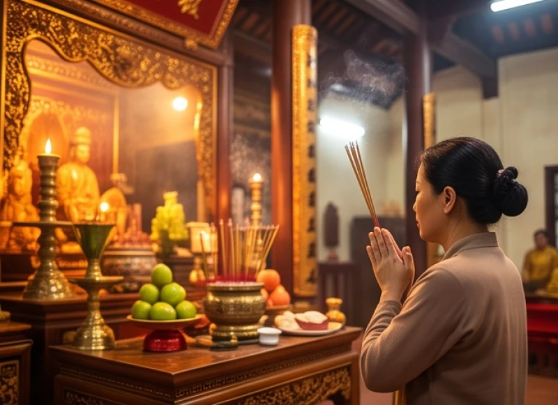 Văn khấn Quan Lớn Tuần Tranh: Bài khấn chuẩn và cẩm nang dâng lễ 1 Tín chủ chắp tay thành kính dâng hương trước ban thờ uy nghi tại đền thờ Tứ Phủ ở Việt Nam