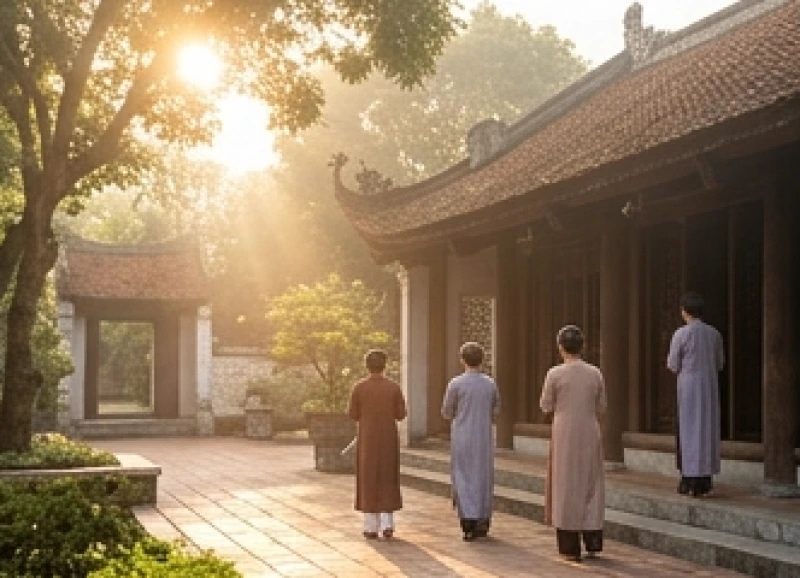 Văn khấn ngày tiệc tại Đền Tam Kỳ: Sắm lễ và bài cúng chuẩn 2 Không gian yên tĩnh và thanh tịnh tại Đền Tam Kỳ vào sáng sớm ngày tiệc trước khi đông đúc