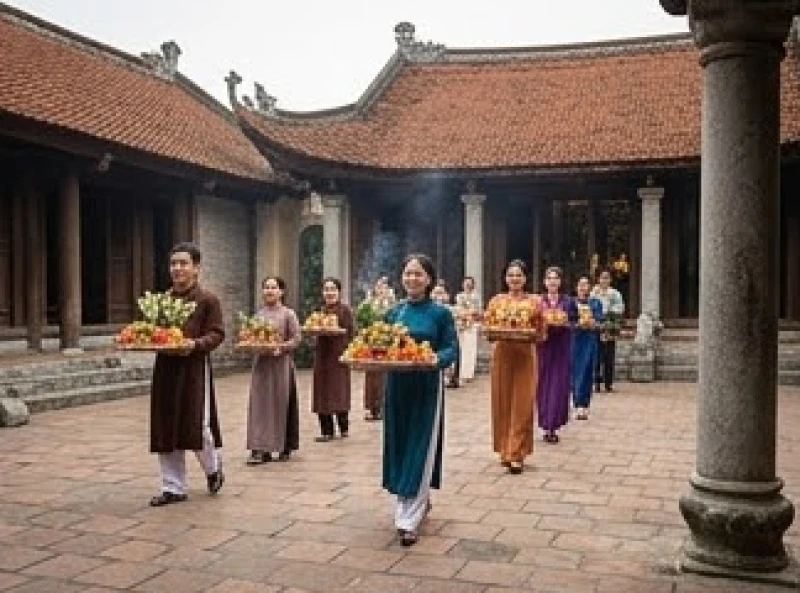 Văn khấn tạ lễ Bà Cậu: Cách sắm mâm cúng và bài cúng trả lễ 2 Người dân đi tạ lễ tại đền phủ vào dịp cuối năm với mâm lễ được xếp gọn gàng trên tay dâng lên điện