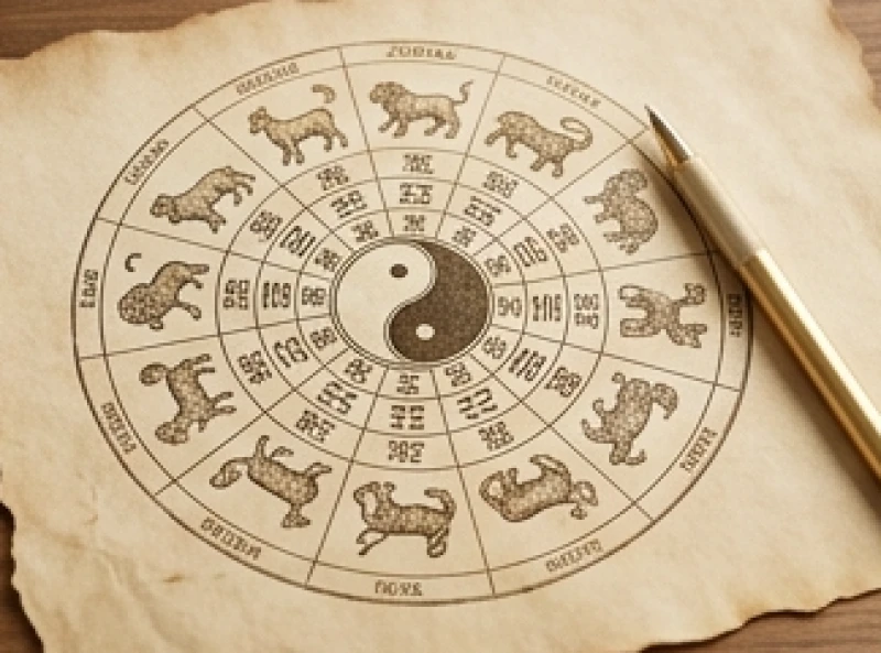 Sơ đồ mười hai con giáp thể hiện mối quan hệ tam hợp và lục hợp trong phong thủy gia đạo