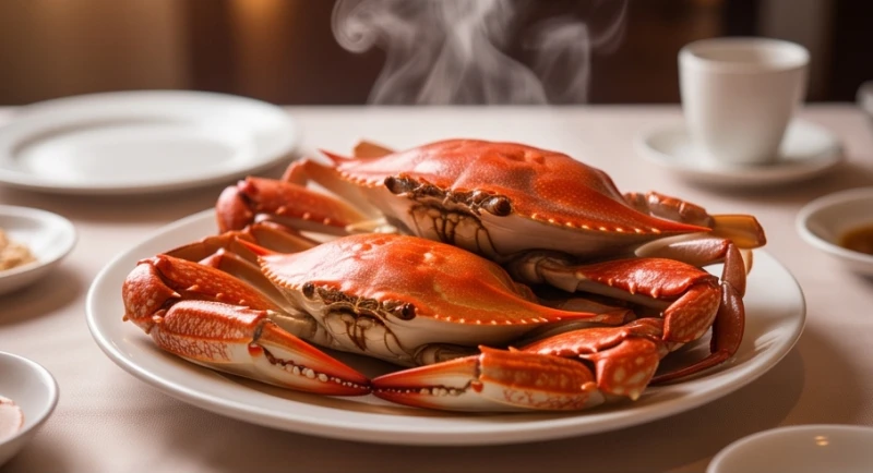 Mơ Thấy Ghẹ: Giải Mã Điềm Báo Chi Tiết & Mẹo Phong Thủy Hóa Giải 2 Đĩa ghẹ luộc chín màu đỏ rực tỏa hương thơm hấp dẫn được bày biện vô cùng đẹp mắt trên bàn ăn