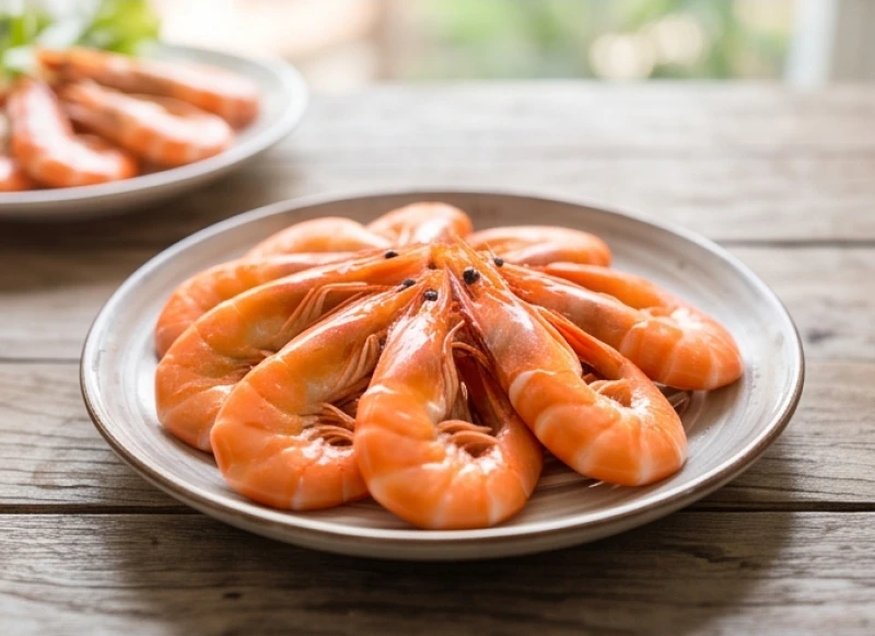 Đĩa tôm luộc chín đỏ au mang hỷ khí rực rỡ, tượng trưng cho những thành quả ngọt ngào đã đến lúc bạn được tận hưởng