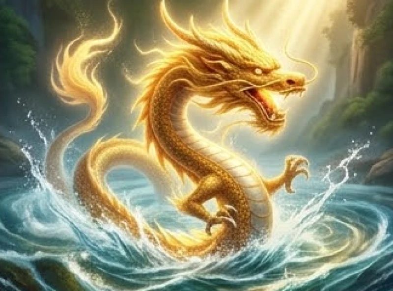 Rồng vàng uy nghi vươn mình khỏi dòng nước xiết tượng trưng cho bước ngoặt tích cực trong công việc