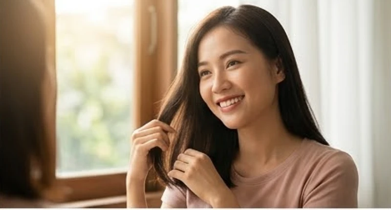 Gương mặt rạng rỡ của một người phụ nữ sau khi cắt đi phần tóc xơ rối để đón nhận những thay đổi tích cực