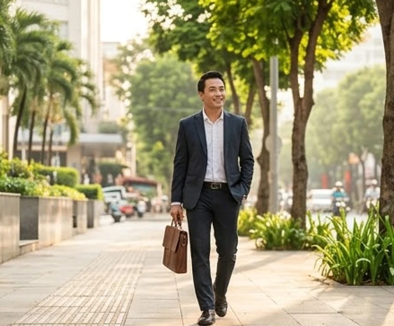 Ra khỏi nhà gặp xe tang là điềm gì: Mẹo xả vía & số may mắn 1 Người đàn ông công sở tự tin bước đi trên phố thể hiện điềm lành thăng tiến khi gặp xe tang