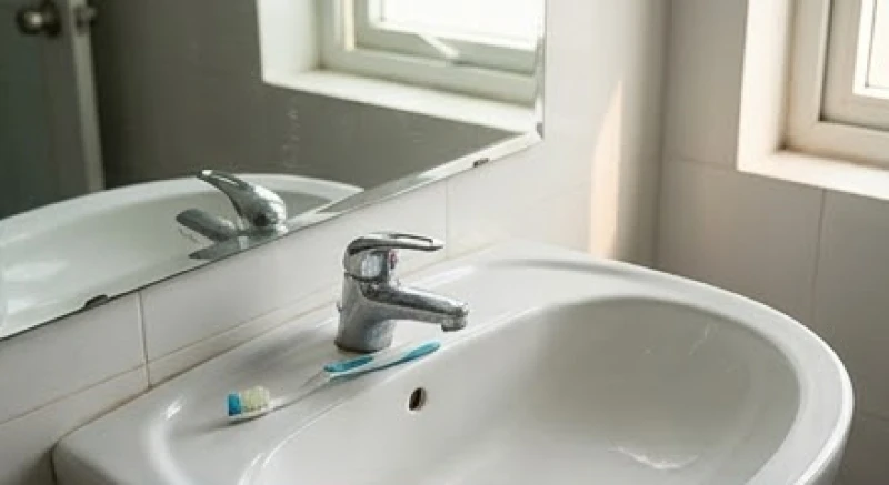 Chiếc bàn chải nhựa bị gãy đôi nằm cạnh bồn rửa mặt phản ánh điềm báo phong thủy về lời ăn tiếng nói