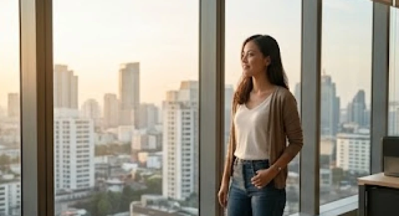 Cô gái trẻ tự tin đứng trước ánh sáng rực rỡ, sẵn sàng đón nhận thay đổi lớn sau giấc mơ sinh con khi chưa kết hôn
