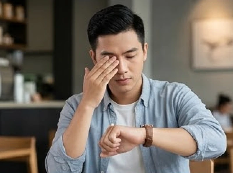Mắt giật liên tục là điềm gì? Phân biệt tâm linh và y học 3 Chàng trai trẻ xem đồng hồ để tra cứu xem hiện tượng mắt phải nháy liên hồi mang ý nghĩa phong thủy gì