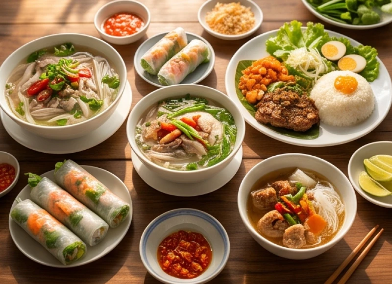 Một bàn ăn thịnh soạn gợi nhắc điềm báo lộc ăn uống khi cảm thấy bồn chồn vào giờ Ngọ