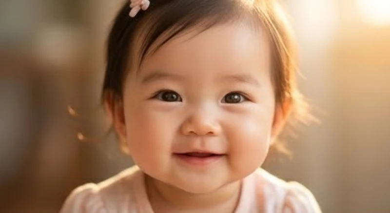 Khuôn mặt rạng rỡ của một bé gái đáng yêu trong không gian ngập tràn ánh sáng bình minh