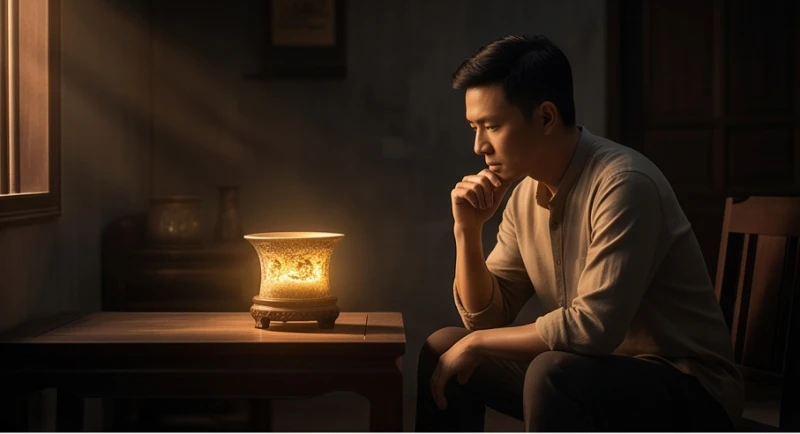 Mơ thấy đồ cổ: Giải mã điềm báo, bảng tra số và cách hóa giải 1 Người đang suy ngẫm về điềm báo khi mơ thấy đồ cổ trong không gian tĩnh lặng