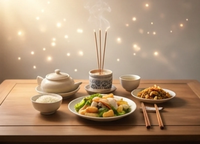 Mâm cơm cúng gia tiên giản dị gợi nhớ đến phước lành và sự che chở của ông bà tổ tiên