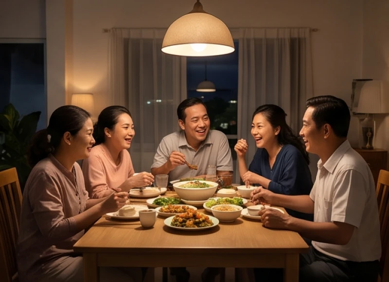 Khung cảnh gia đình sum vầy bữa tối báo hiệu hỷ sự cho những ai bị nóng ruột ban đêm