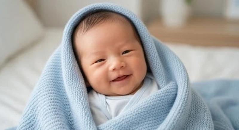 Em bé trai sơ sinh bụ bẫm đang ngủ say tượng trưng cho điềm lành khi mơ thấy mình sinh con trai