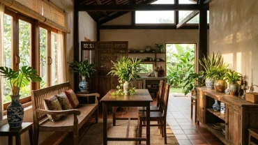 Một không gian sống tươi sáng tại Việt Nam với cây xanh tươi tốt tượng trưng cho những điềm báo tài lộc