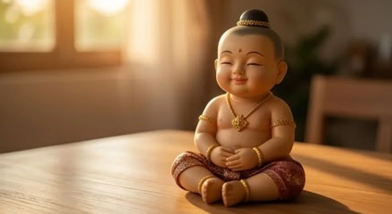 Bức tượng búp bê truyền thống với vẻ mặt vui vẻ, mang đến điềm báo may mắn và tài lộc khi xuất hiện trong giấc mơ