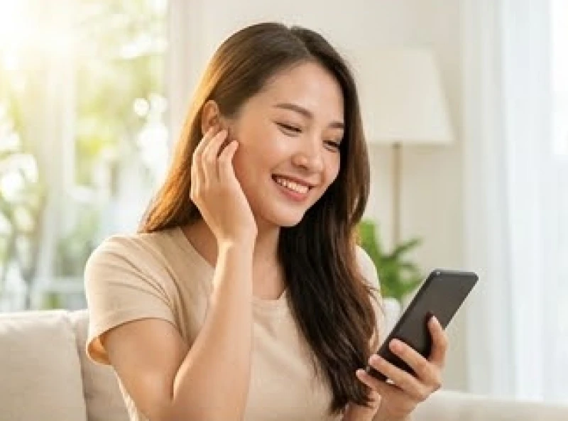 Ù tai là điềm gì: Tra cứu theo giờ và góc nhìn y khoa 4 Người phụ nữ vui vẻ trò chuyện điện thoại sau khi trải qua cảm giác ù tai phải mang điềm lành