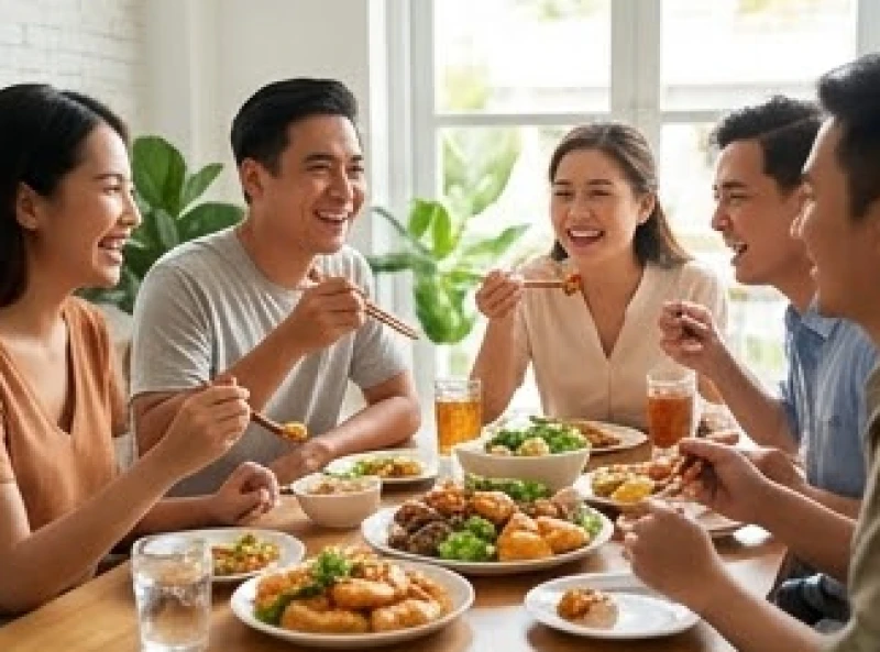 Bữa trưa vui vẻ cùng đồng nghiệp là một trong những điềm báo may mắn khi bị nấc cụt vào giờ Ngọ