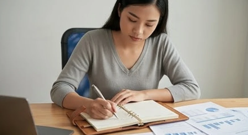 Mơ thấy mẻ răng không chảy máu: Điềm báo và bộ số dân gian 2 Một người phụ nữ đang cẩn thận ghi chép và rà soát lại sổ sách chi tiêu cá nhân