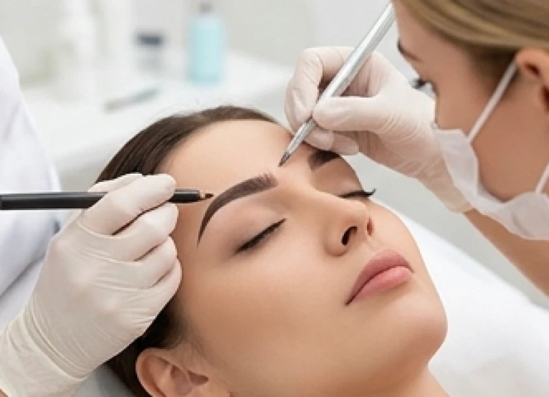 Chuyên viên thẩm mỹ đang thực hiện điêu khắc từng sợi cho tướng lông mày lá liễu