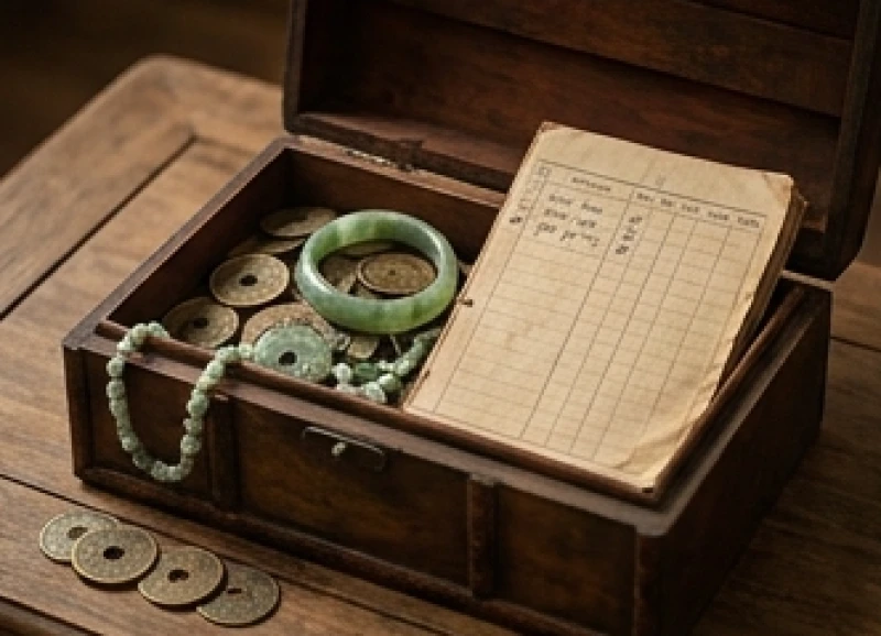 Tử vi trọn đời tuổi Quý Mùi 1943 nữ mạng: Diễn biến các mốc tuổi 5 Những đồng tiền xu cổ và cuốn sổ tay ghi chép bằng giấy dó đặt gọn gàng cạnh chiếc rương gỗ đựng tài sản