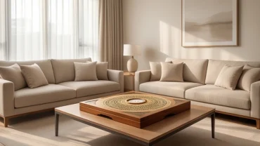 Phòng khách nhà phố hiện đại ngập tràn ánh sáng với la bàn phong thủy định vị hướng nhà tốt lành cho tuổi Đinh Mão