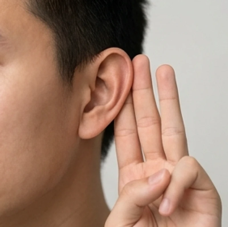 Xem tướng tai đoán vận mệnh: Cách phân biệt và hóa giải 2 Bàn tay người thật áp sát ba ngón tay dọc theo vành tai để kiểm tra tỷ lệ chiều dài đôi tai