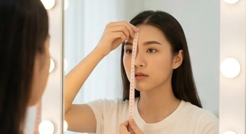 Trung đình trên khuôn mặt: Tỷ lệ chuẩn và cách khắc phục 4 Thao tác sử dụng thước dây mềm để đo khoảng cách từ điểm giữa chân mày xuống chân gốc mũi