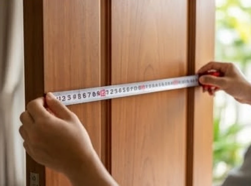Hướng cửa chính hợp tuổi Ngọ: tra cứu Nam Nữ và cách hóa giải 9 Bàn tay thợ đang dùng thước Lỗ Ban kéo ngang khung bao cửa để lấy kích thước lọt lòng