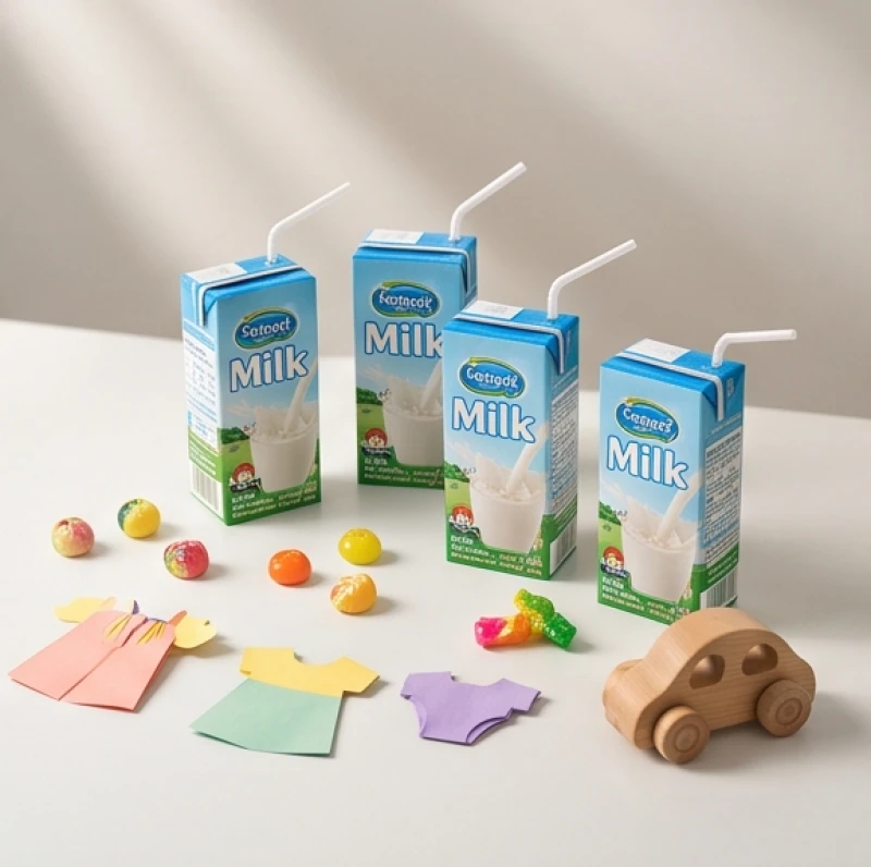 Lễ vật cúng thai nhi gồm những hộp sữa tươi cắm sẵn ống hút, bánh kẹo ngọt và những món đồ chơi nhỏ nhắn.